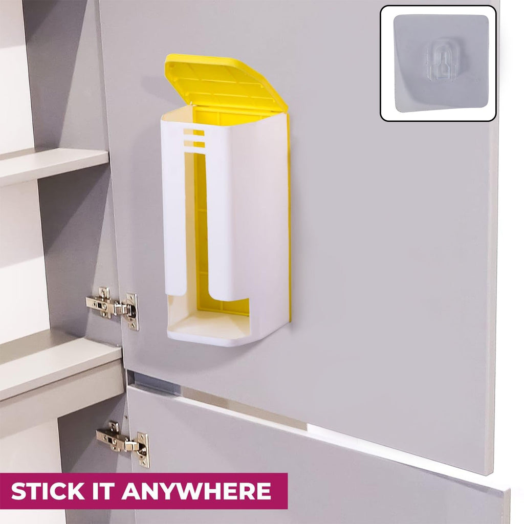 Wall-mounted bag dispenser with easy bottom outlet for single-bag retrieval.