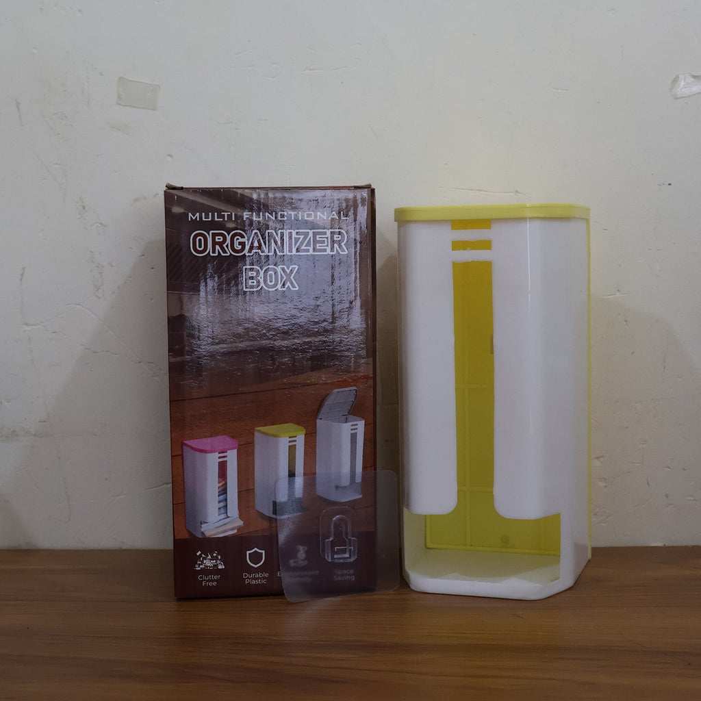 Wall-mounted plastic bag organizer blending seamlessly into a home utility area.