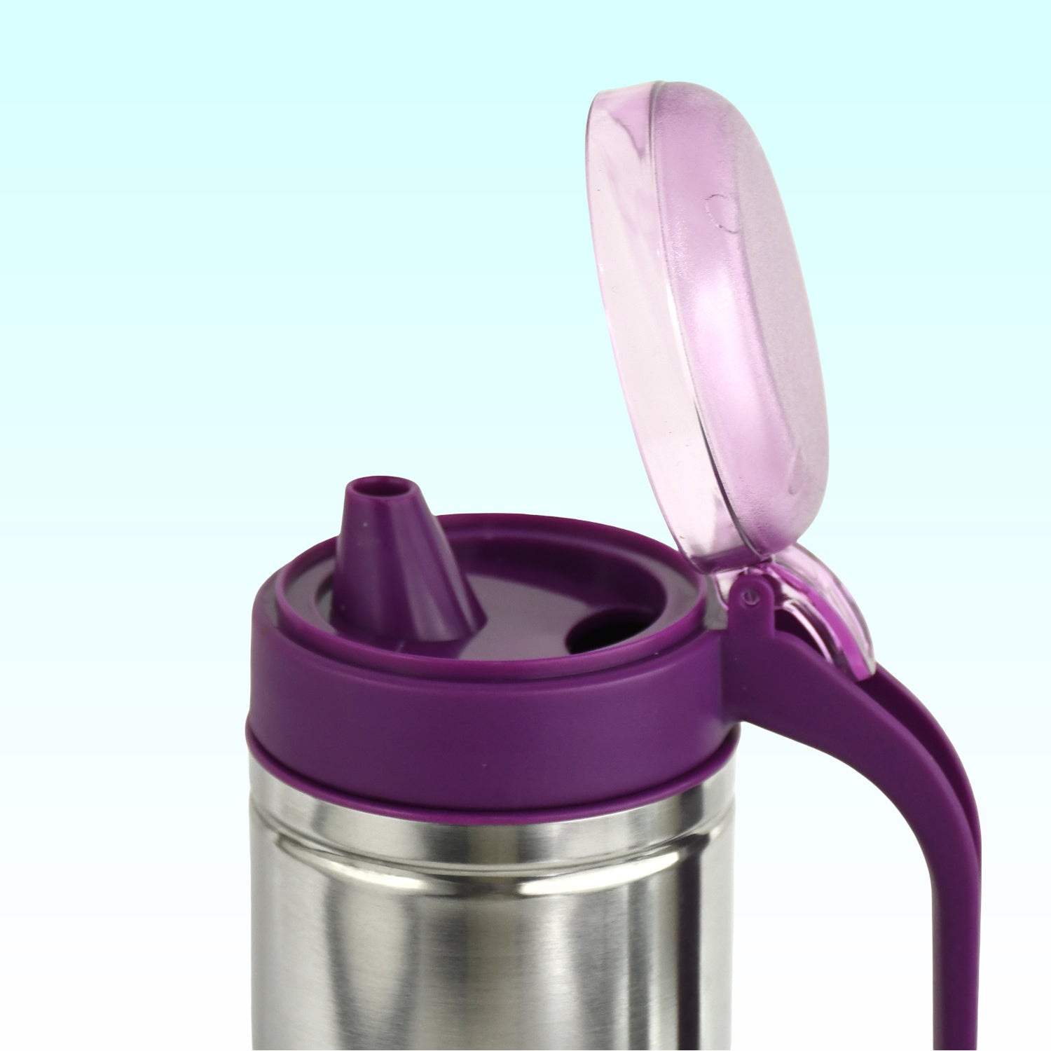 Close up view of ergonomic handle on stainless steel oil pourer