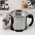 Stainless steel oil strainer pot with lid and fine mesh filter