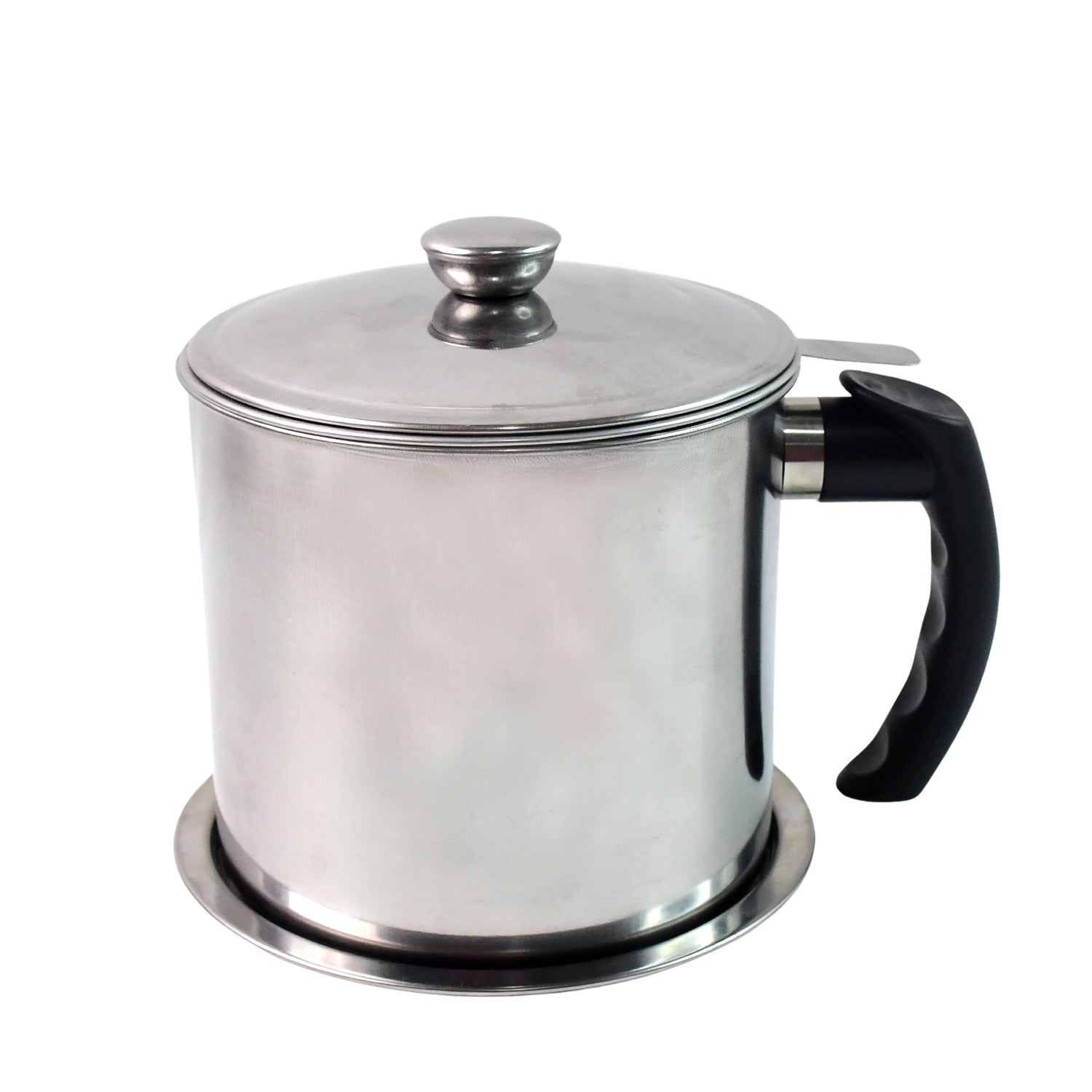 Oil strainer pot angled view showing lid and mesh filter