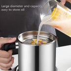 Frying oil reuse strainer pot with ergonomic handle