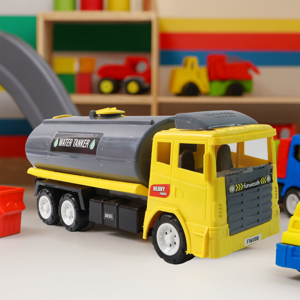 Close-up on detailed cabin and decals of Water Tanker Toy Truck