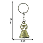 Dimensions and size of Om temple bell metal keychain shown