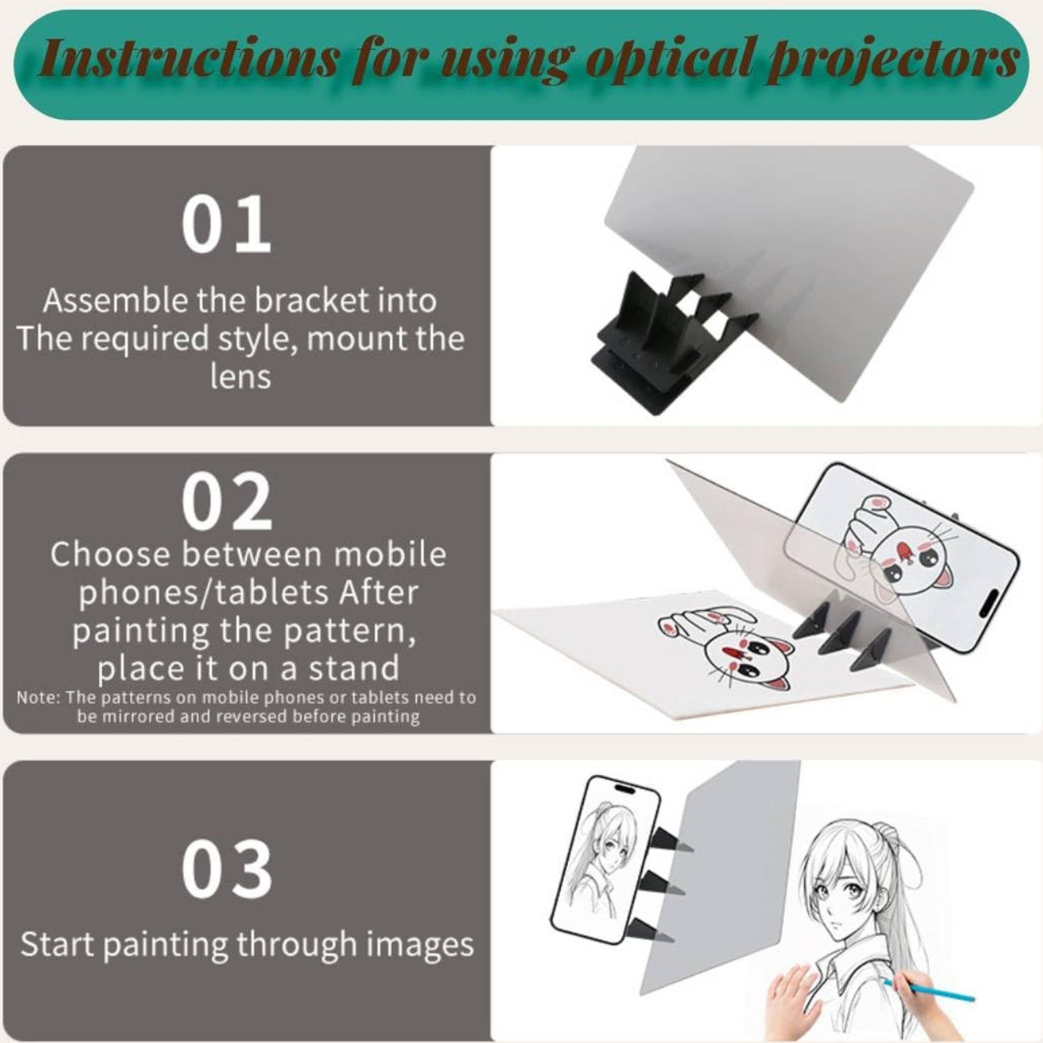 Assembly components for kids drawing projector board kit
