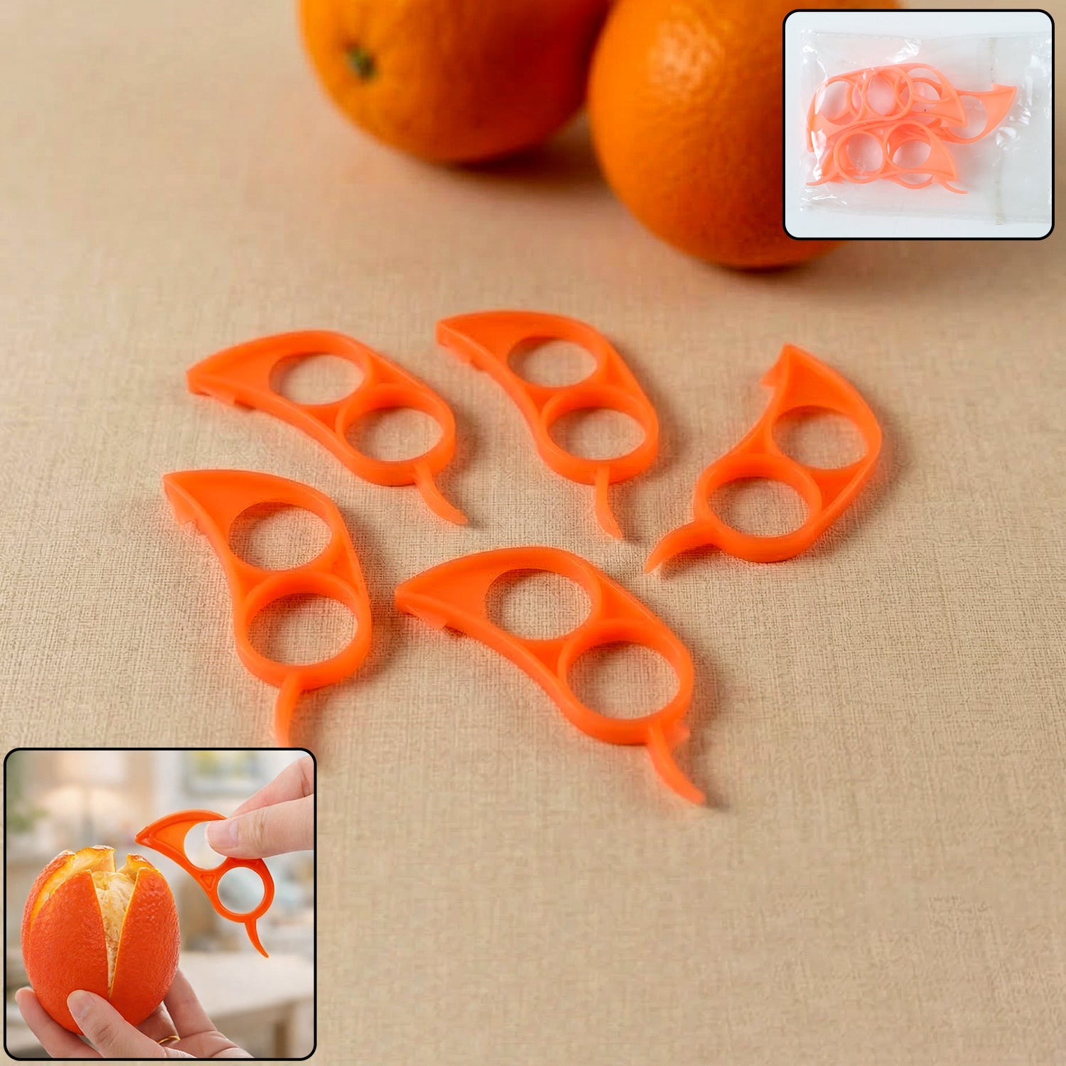 Plastic orange peeler tool for quick citrus peeling