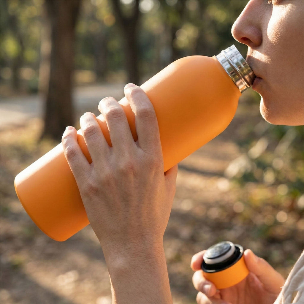 Orange insulated hydration water bottle made of stainless steel