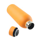 Reusable insulated orange water bottle made of stainless steel