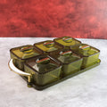 Multipurpose transparent spice jar set with ribbed design and tray with handle