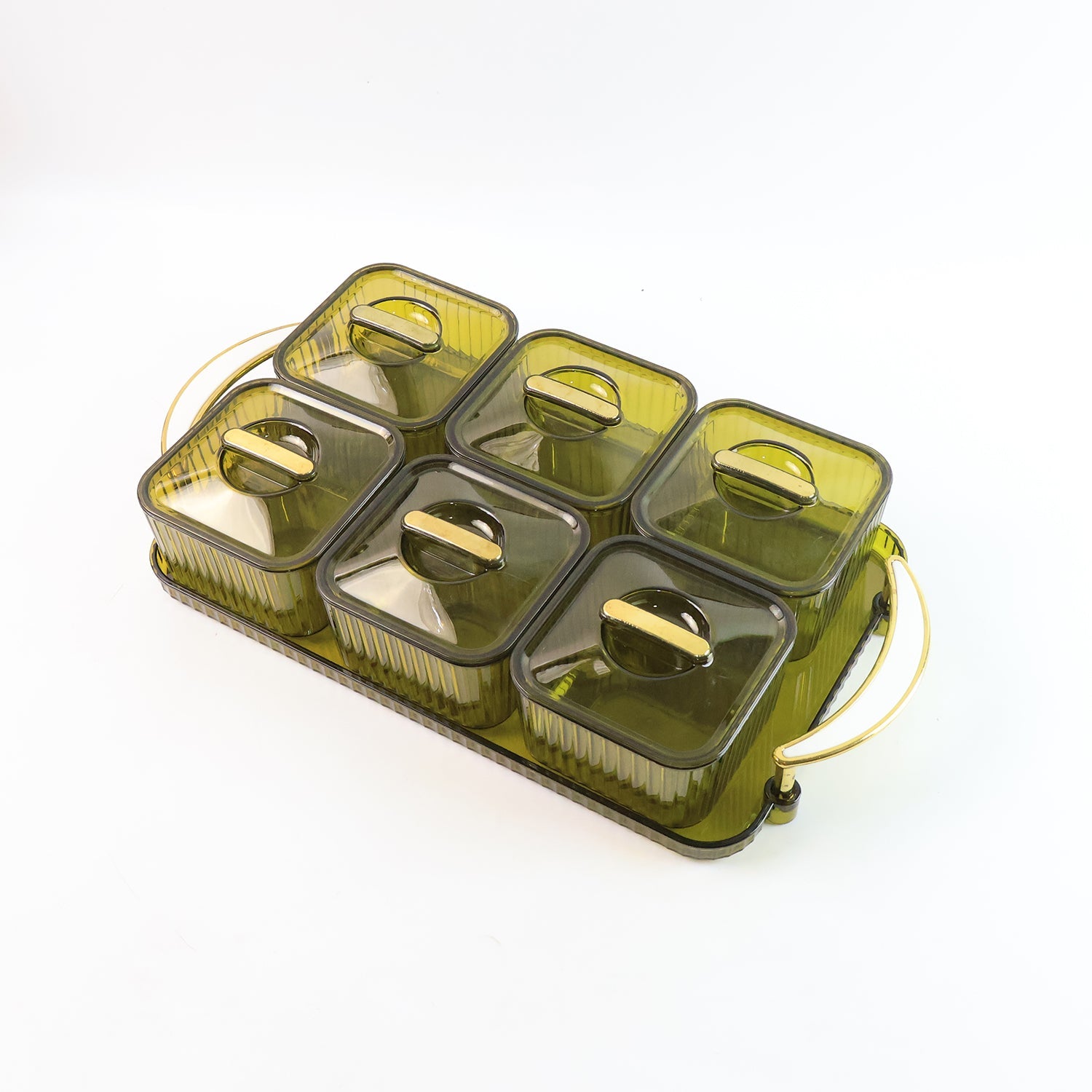 Compact transparent seasoning jar set with airtight lids and tray
