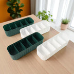 Detailed graphic showing the dimensions of the 5-compartment drawer organizer.