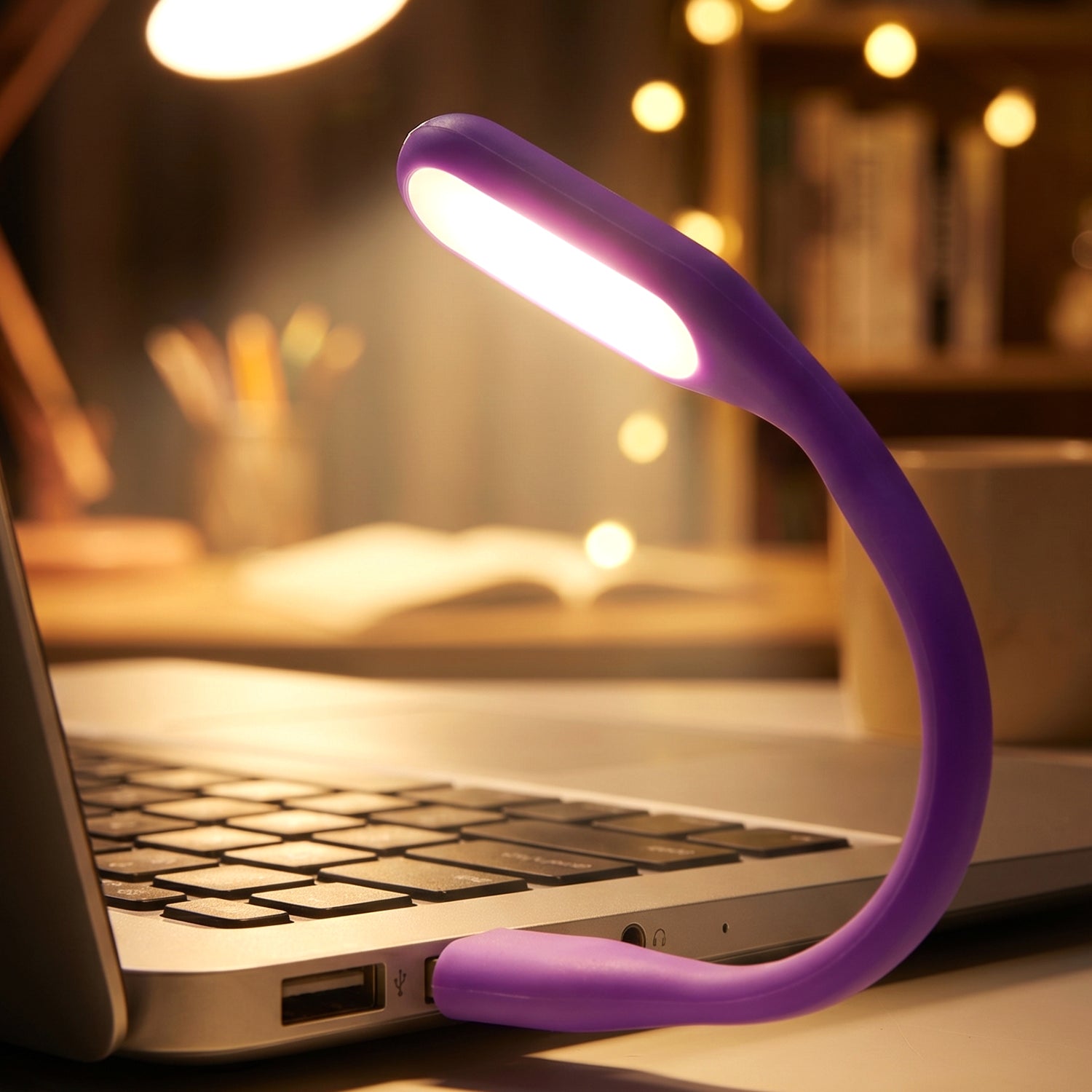 Close-up of the purple Flexible USB LED Light showing its adjustable neck.