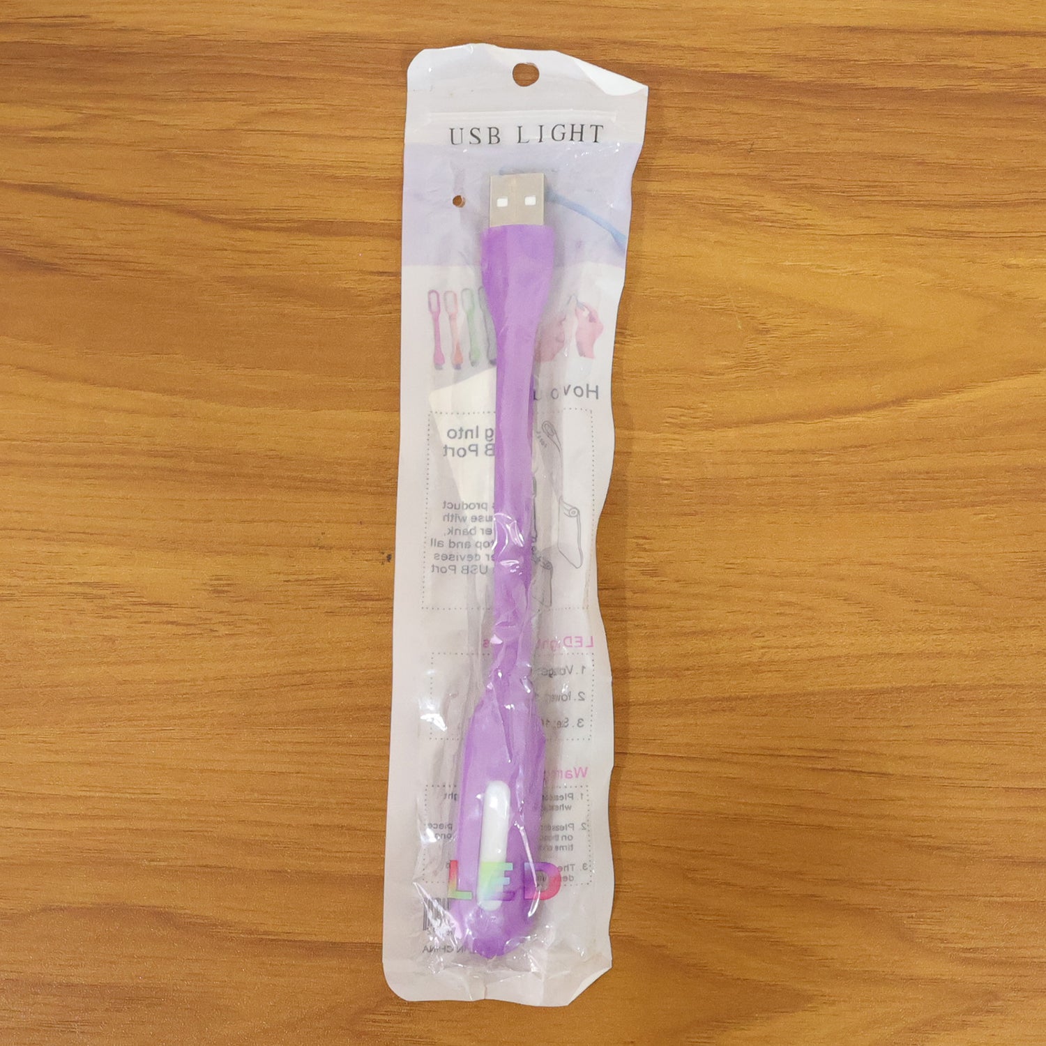 Purple Flexible USB LED Light designed for use with laptops and power banks.