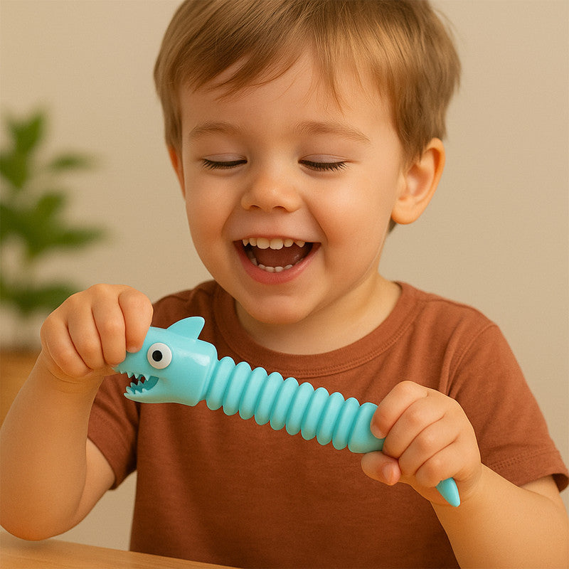 Cartoon shark spring toy with interactive expandable movements