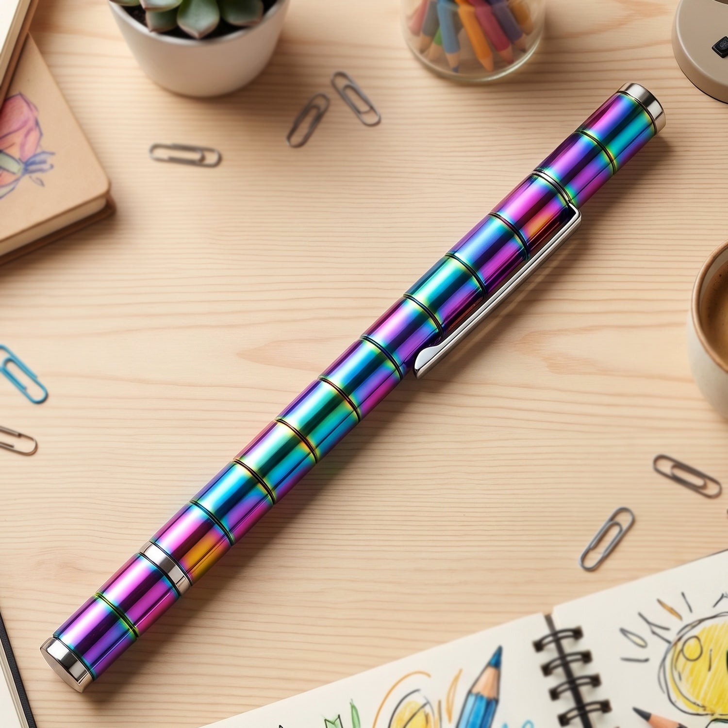 The magnetic pen transformed into an artistic, multi-segment sculpture.