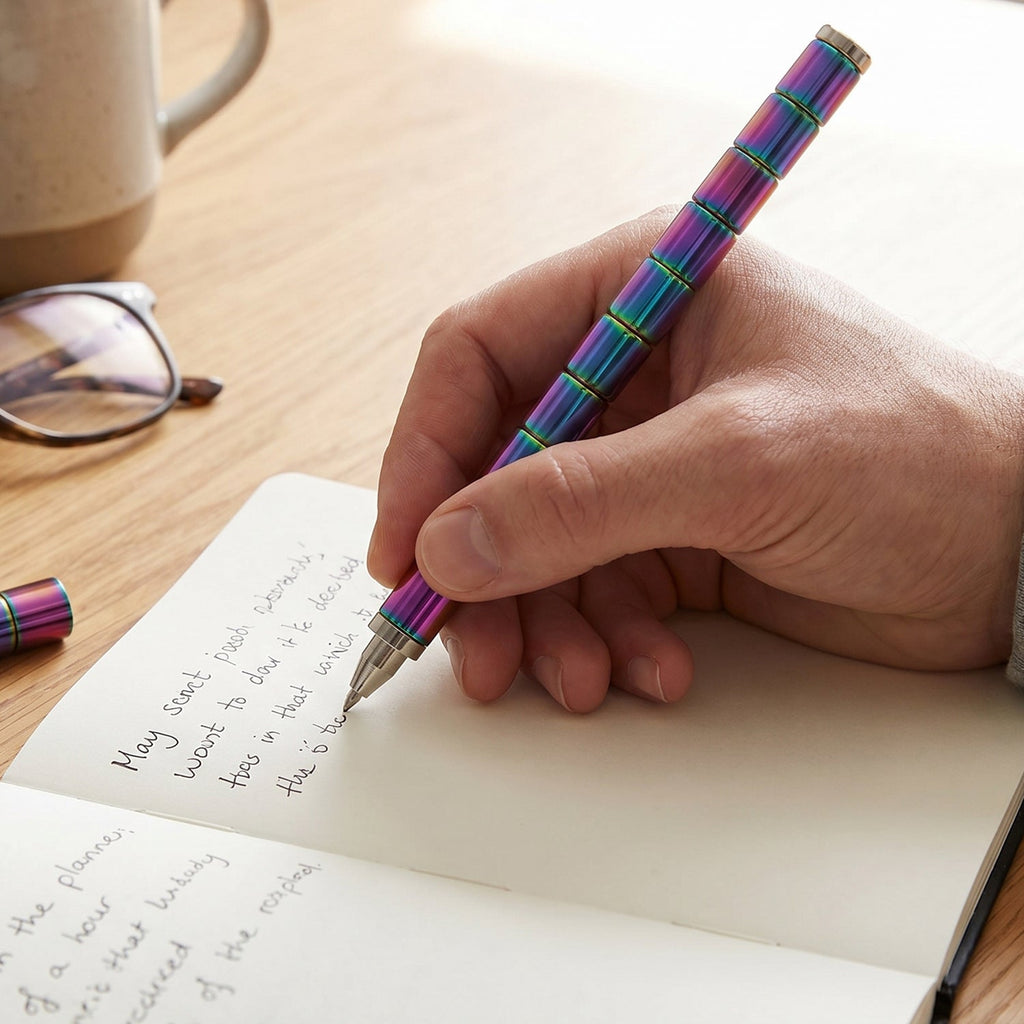 Close-up view of the smooth writing tip of the InkGlow magnetic pen.