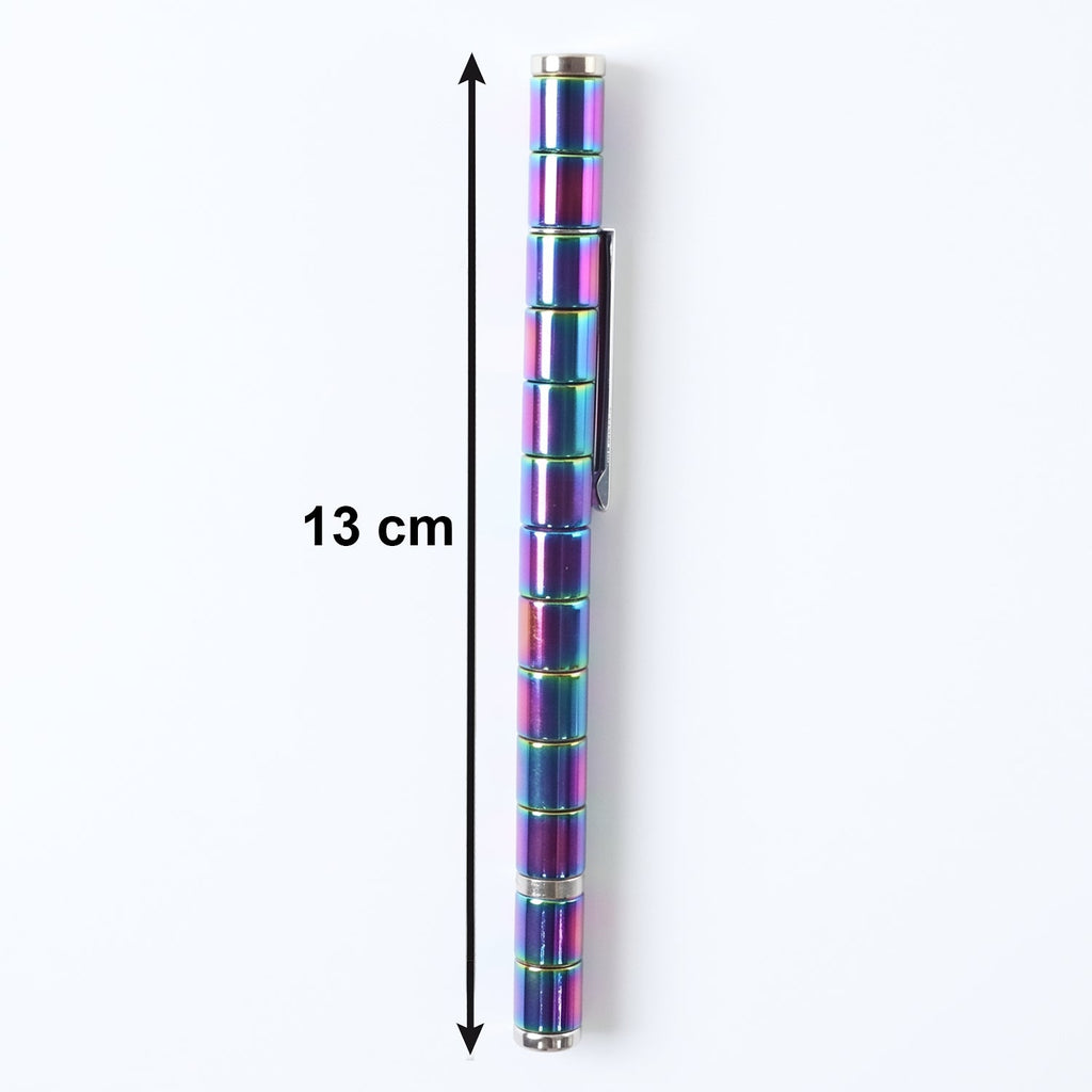 A person using the stylish magnetic pen to write notes in a notebook.