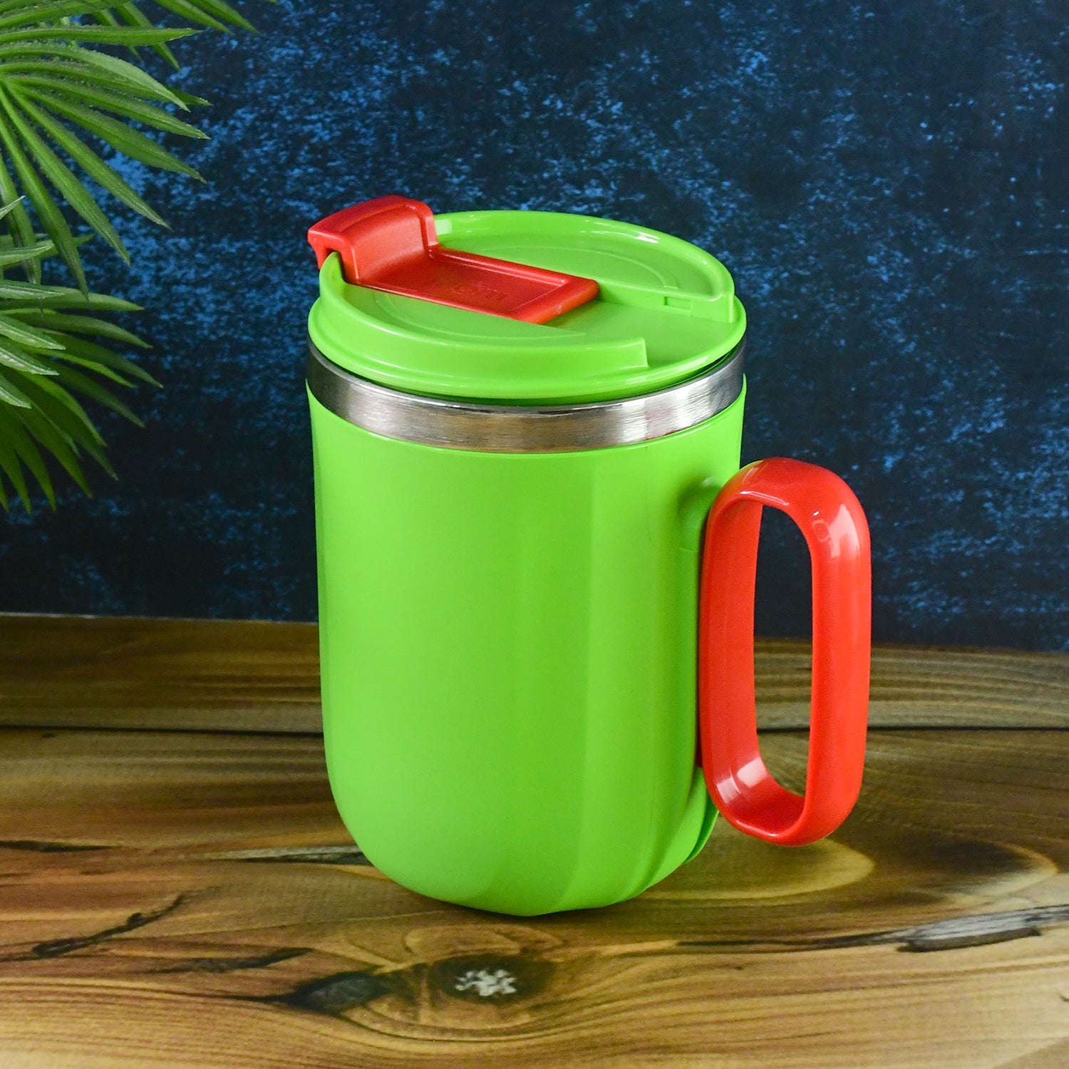 Side view of Supermom insulated mug featuring a panda motif