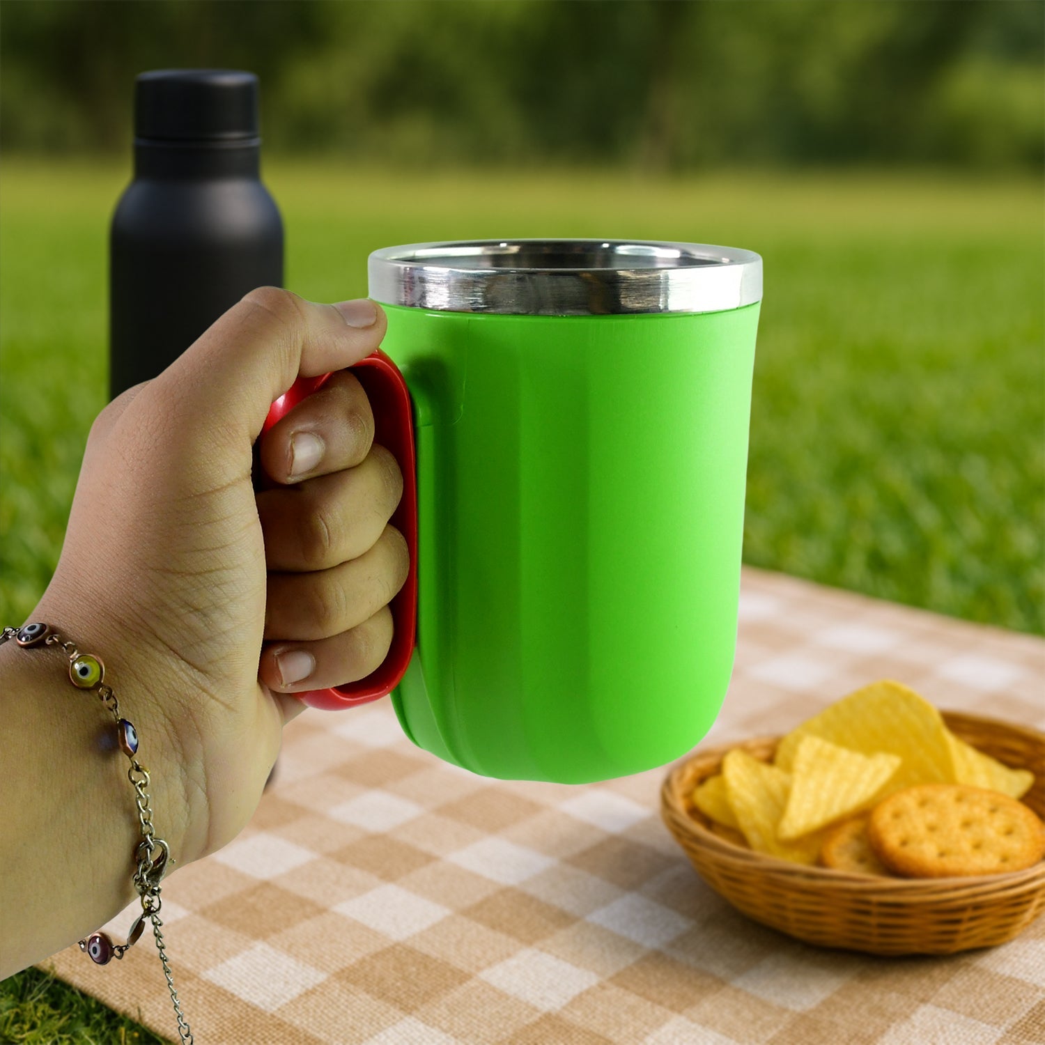 Top view of Supermom 400 ml insulated panda mug with lid