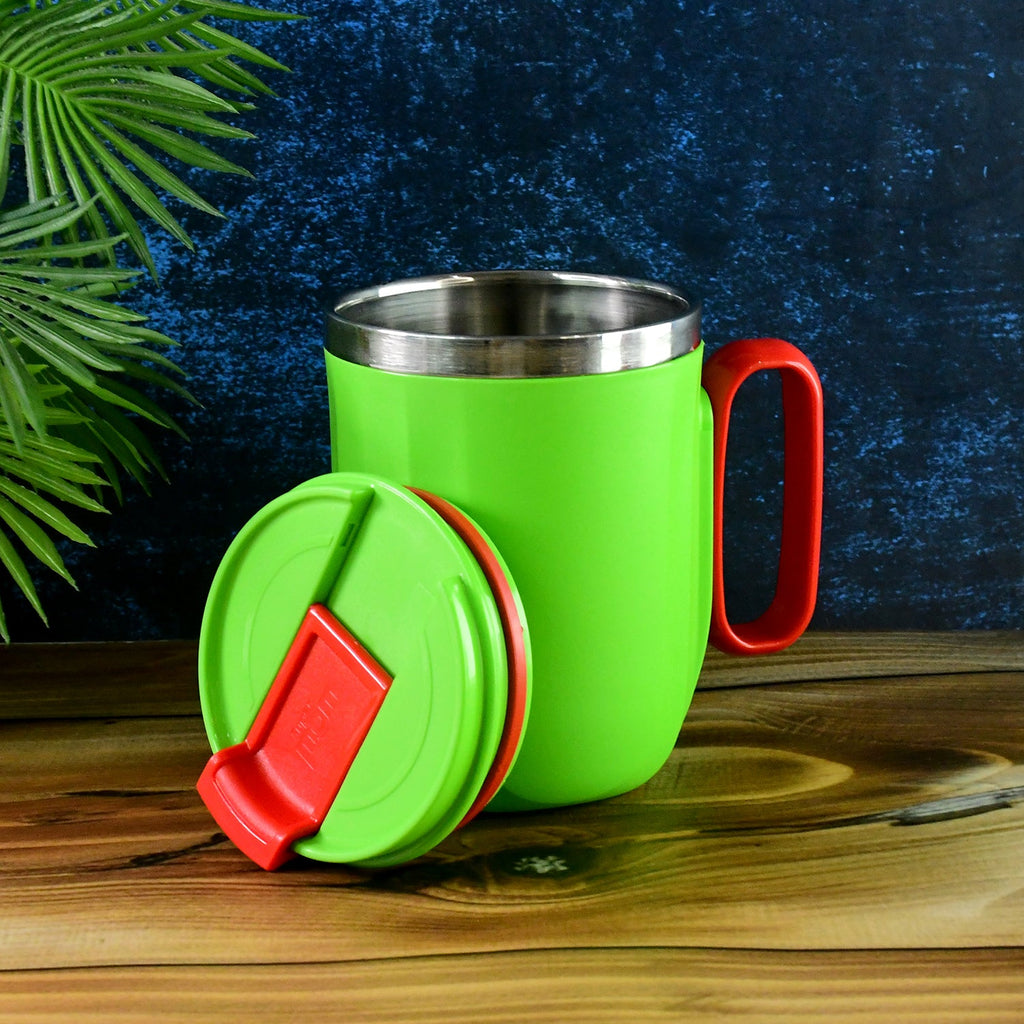 Supermom insulated mug with stainless steel interior and spill-proof lid