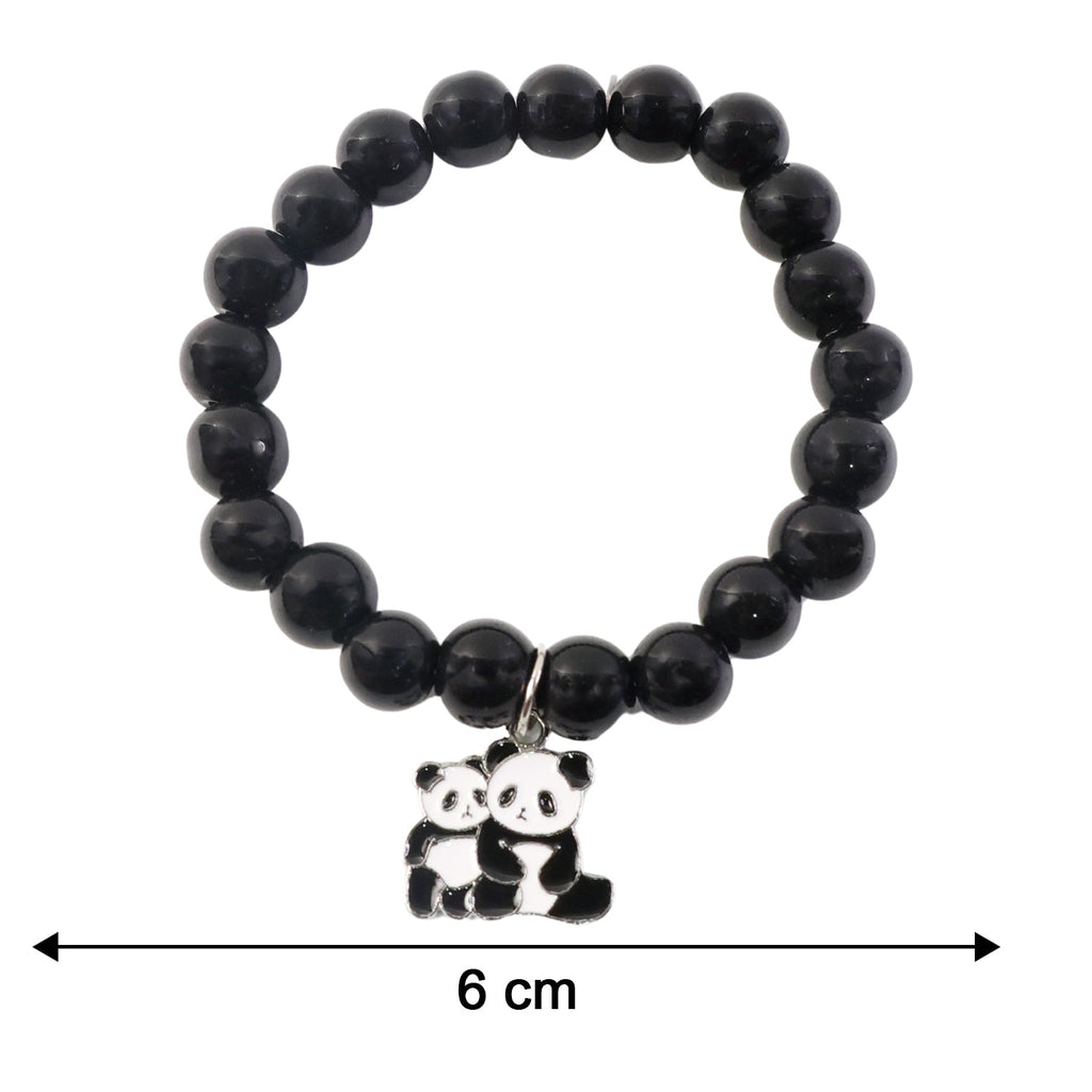 Diagram illustrating the dimensions of the black beaded stretch bracelet.