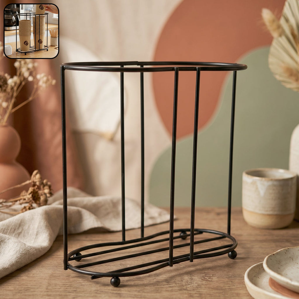 Sturdy metal holder stand for disposable or reusable cups