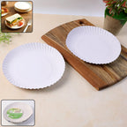 White 9 inch compostable paper plate, sturdy and leak-resistant