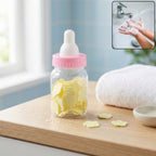 Portable baby bottle soap paper sheets set in a compact container for hand hygiene