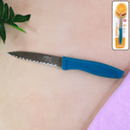 Paring knife with sharp serrated blade for kitchen use