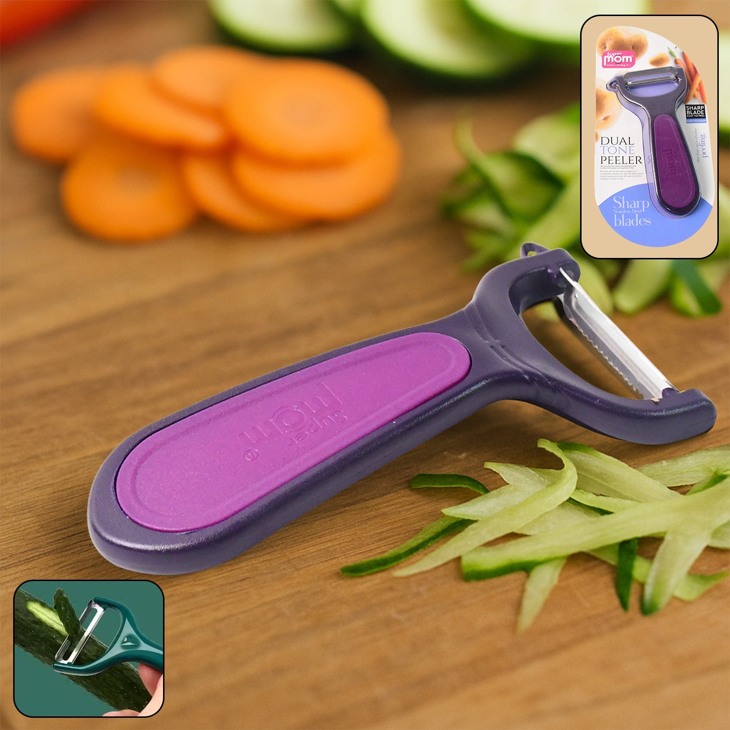 Ultra-sharp stainless steel vegetable peeler with dual tone ergonomic handle