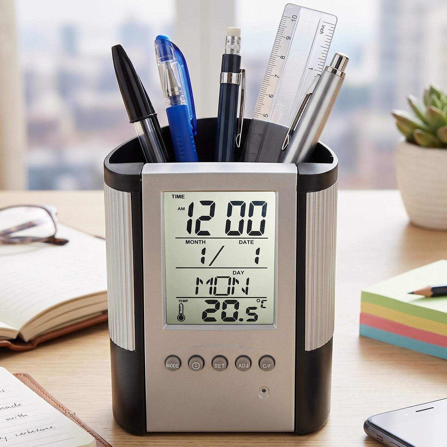 Time, date, temperature display digital desk clock