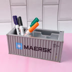 Container-style pen holder with organized compartments for stationery