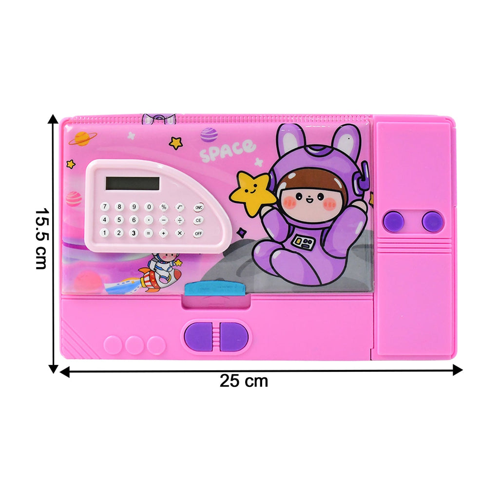 Cartoon astronaut space theme pencil box with built-in calculator