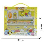 Size illustration of cartoon printed pencil box stationery set for kids