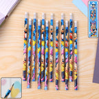 Set of 12 cartoon-printed graphite pencils with colorful character designs for kids