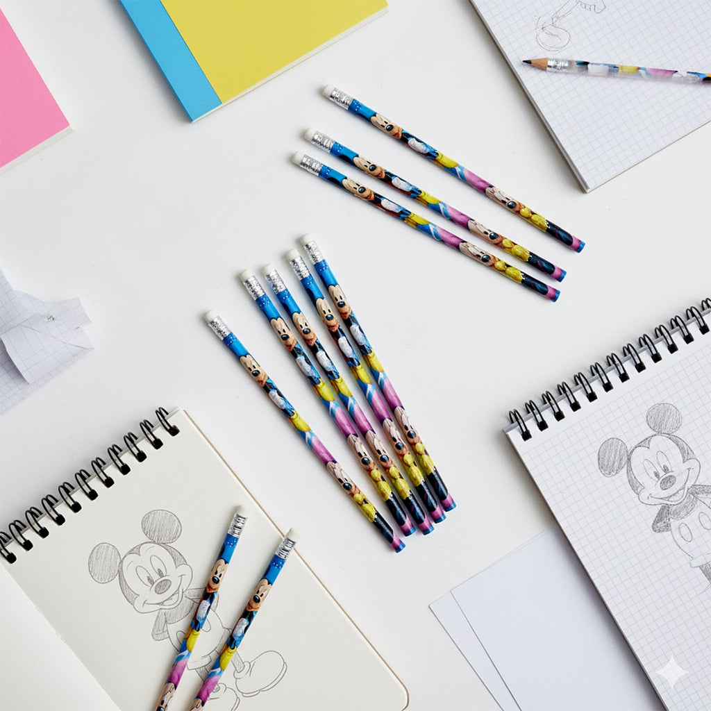 Cartoon character printed wooden pencils perfect for kids’ school and art projects