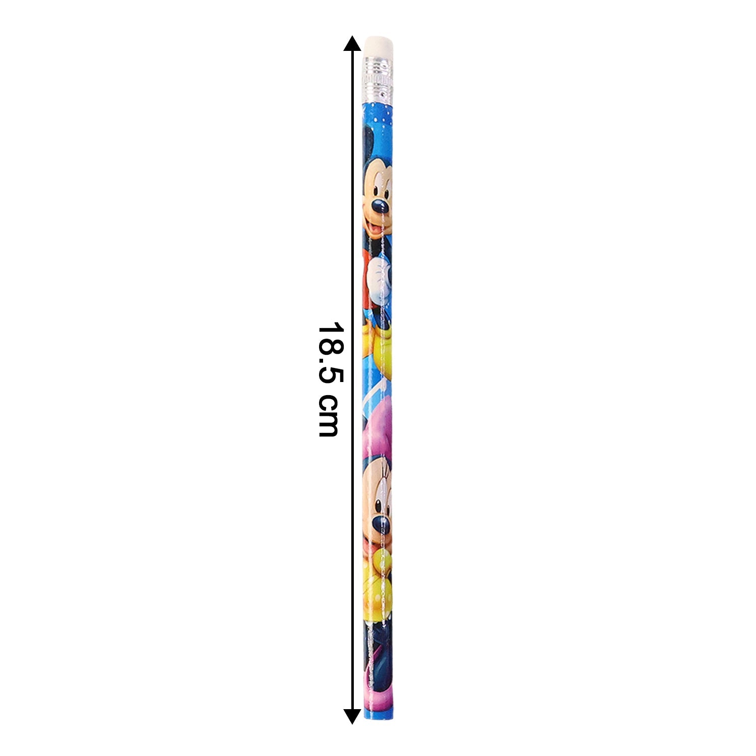 Close-up shot of a wooden cartoon-printed pencil from the 12-piece set