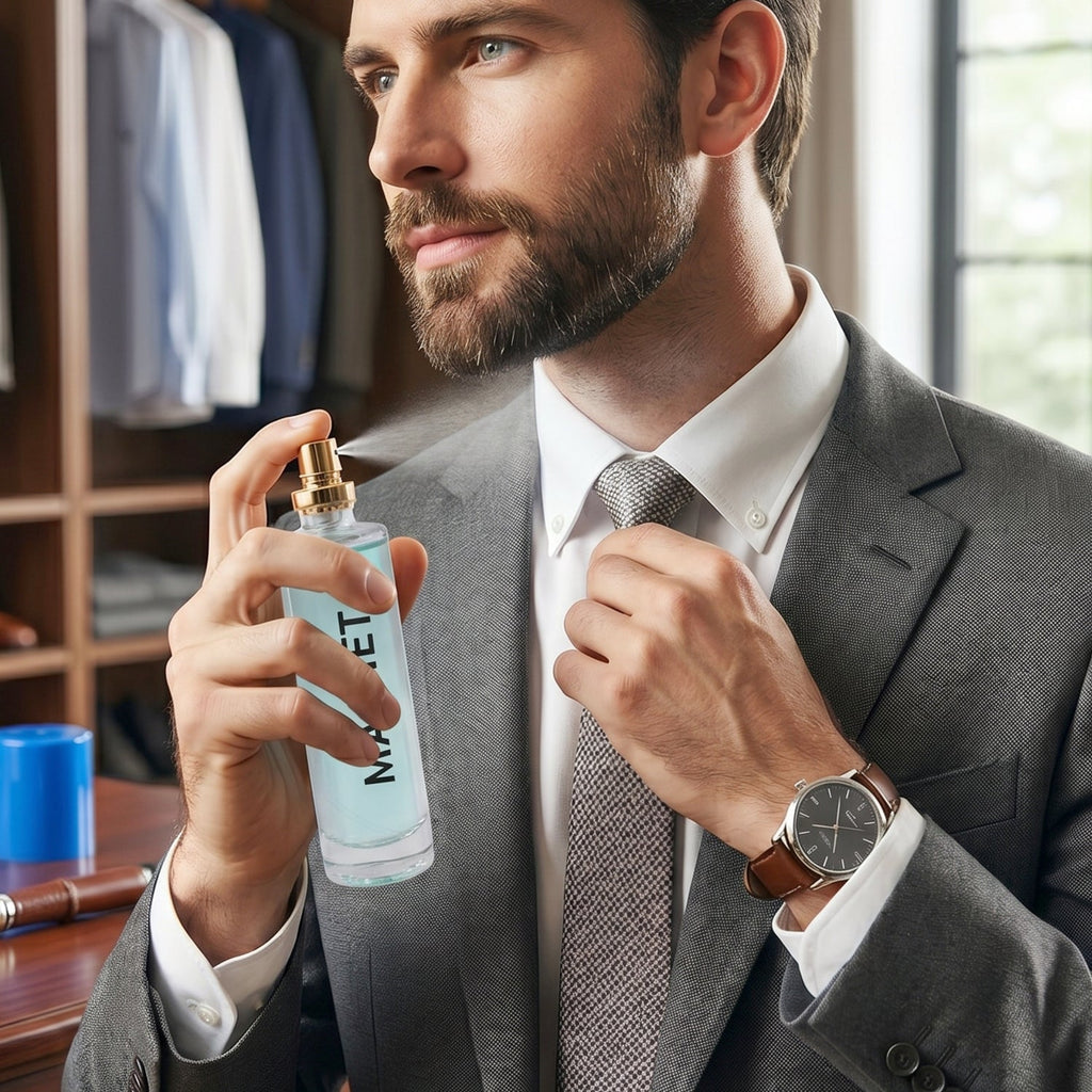 Close-up of men's Eau De Parfum with blue cap