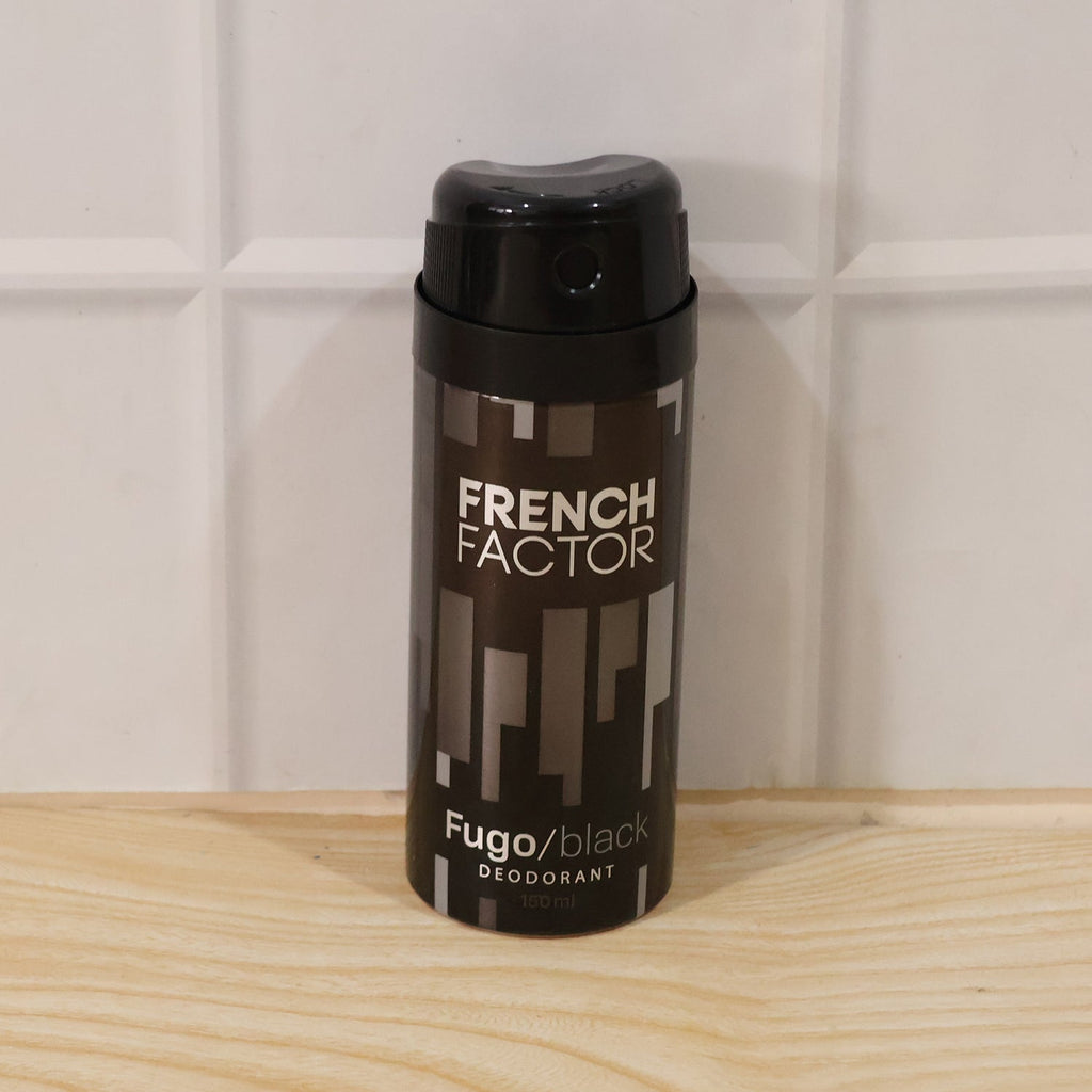 French Factor Black deodorant spray for men, compact design