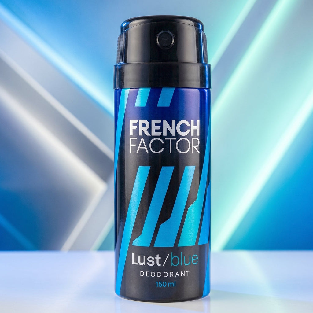 French Factor blue deodorant for men with refreshing fragrance