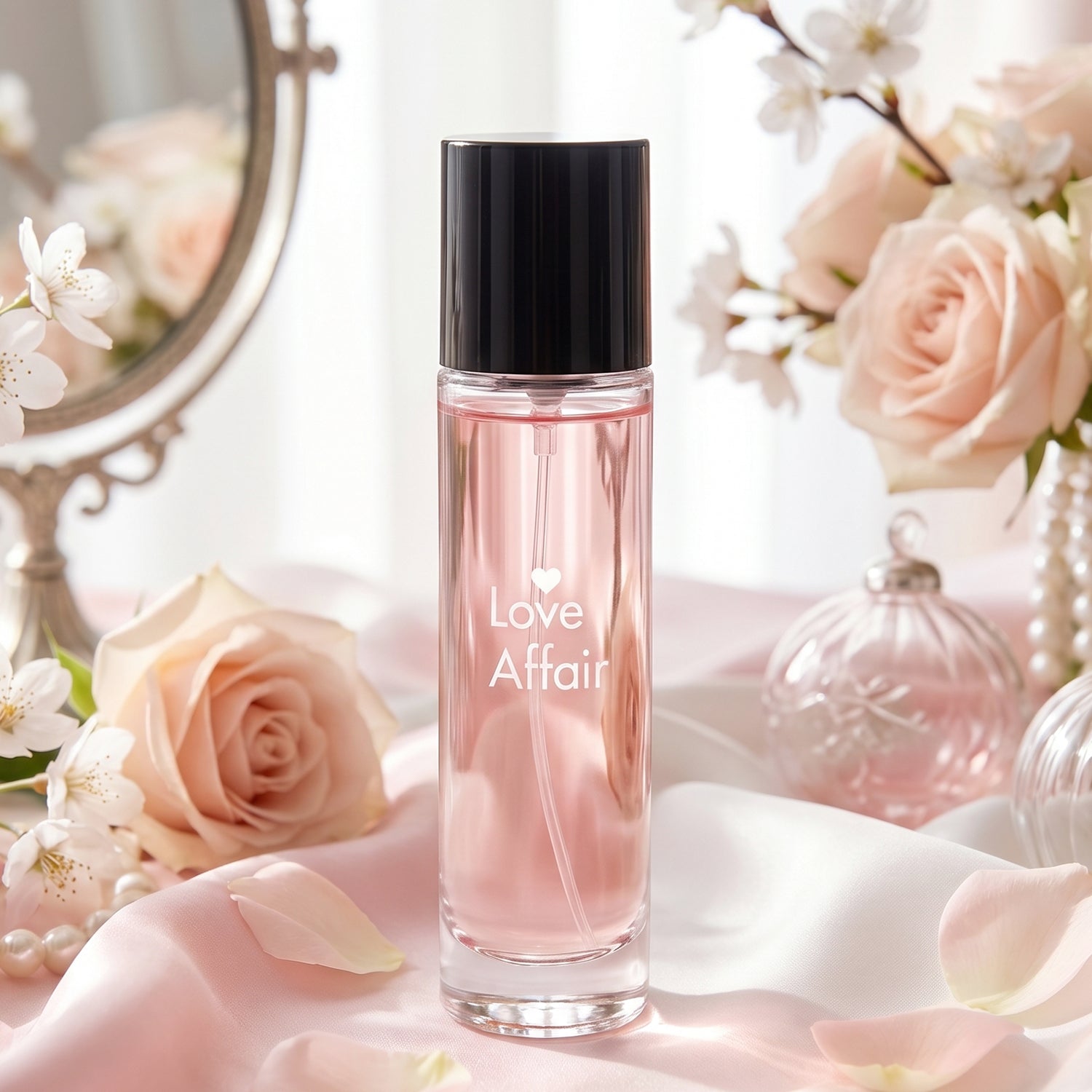 Close-up of Love Affair floral perfume spray for women