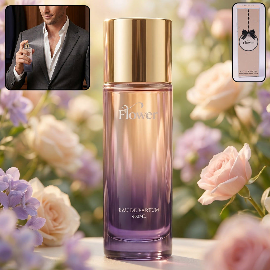 Premium spray bottle of Flower Eau De Parfum with floral design