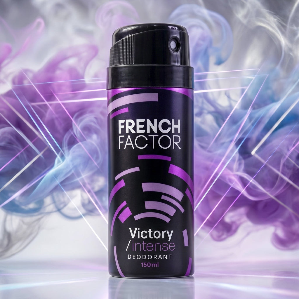 French Factor men's deodorant spray in use