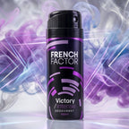 French Factor men's deodorant spray in use