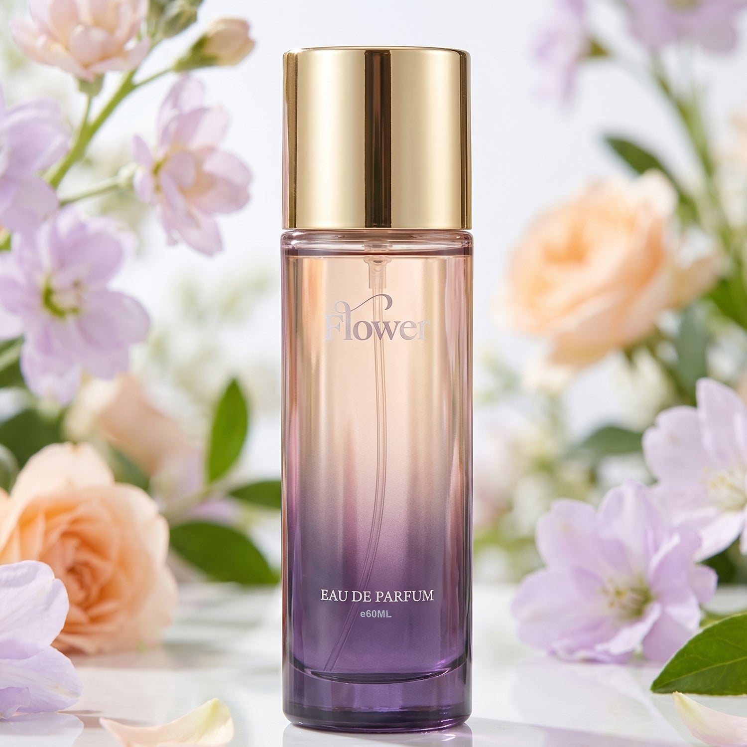 Flower perfume bottle with floral design and cap