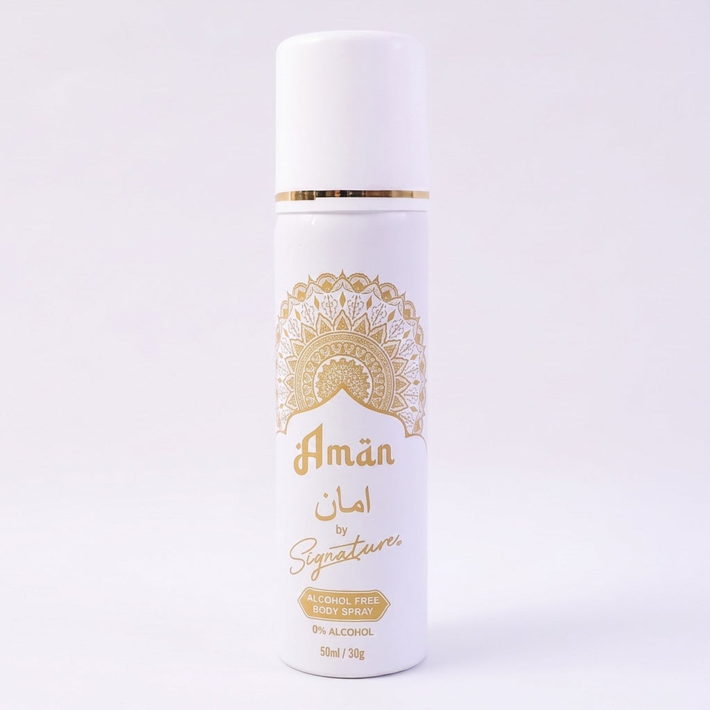Premium halal men's Signature Aman fragrance spray in compact bottle