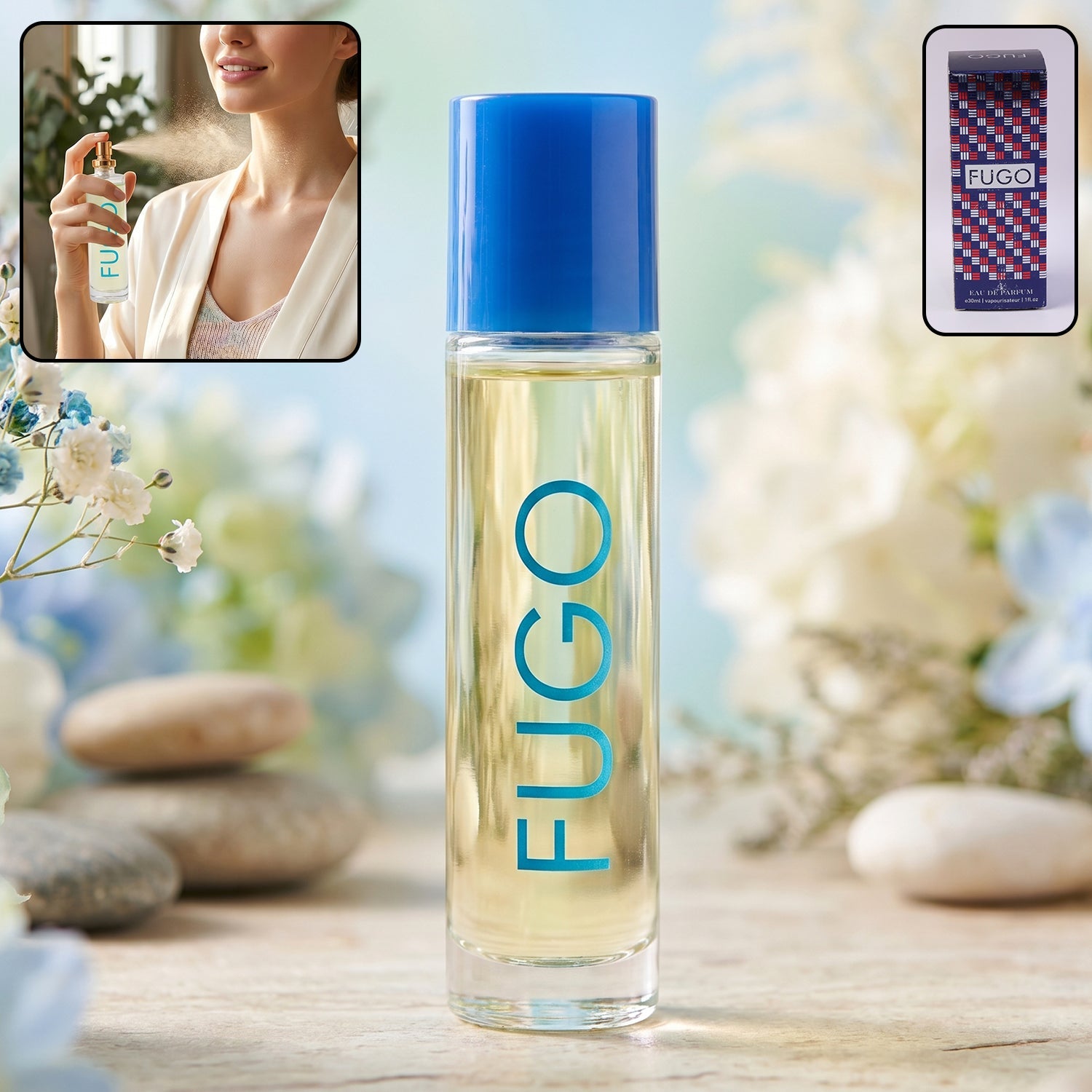 Elegant Fugo Eau de Parfum bottle in stylish packaging