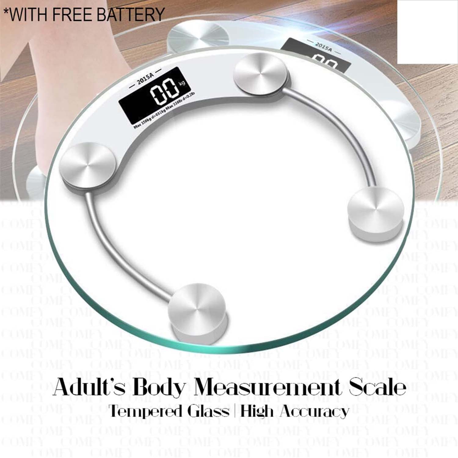 Top view of digital body weight scale made with tempered glass