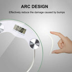 Stylish round tempered glass digital weight scale angled view