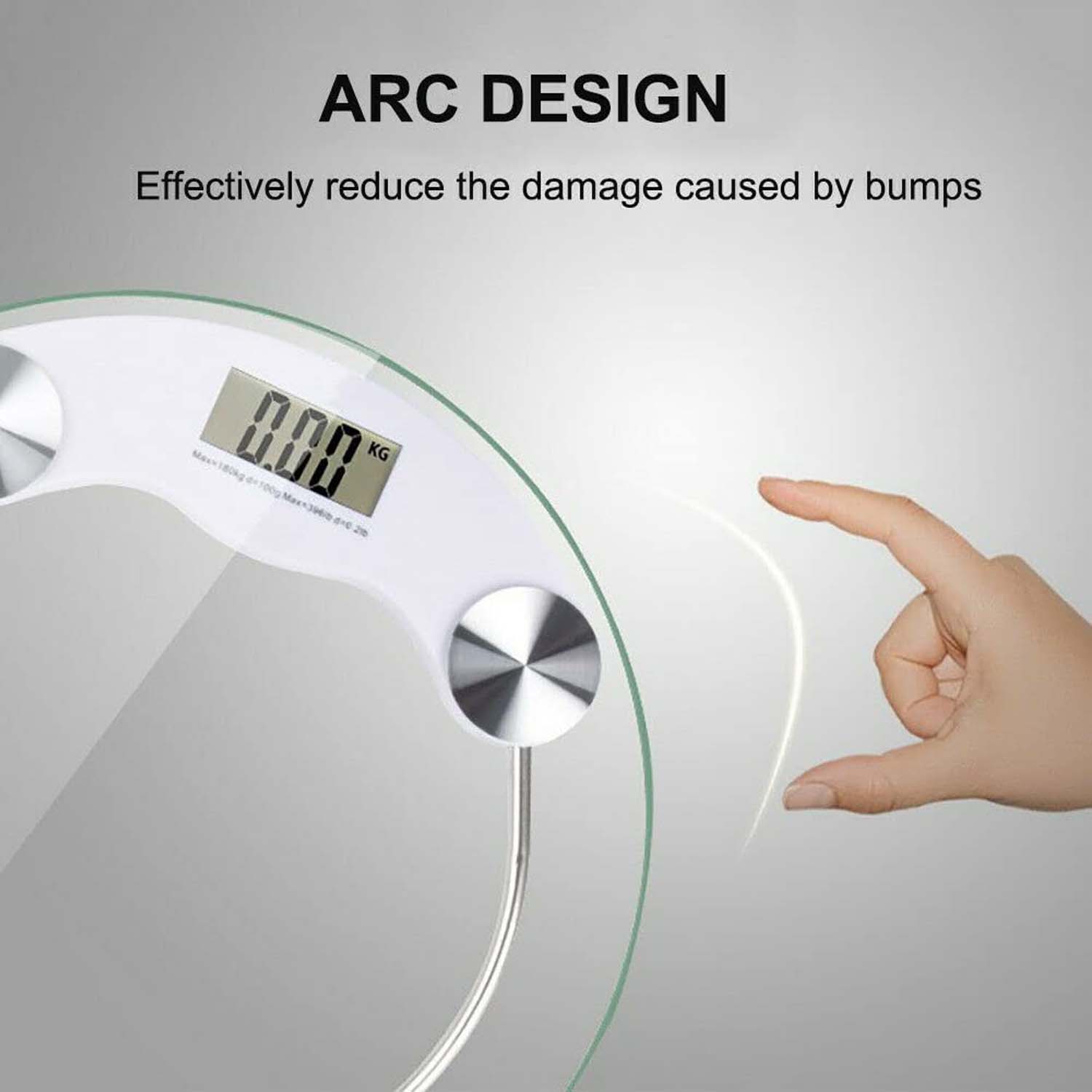 Stylish round tempered glass digital weight scale angled view